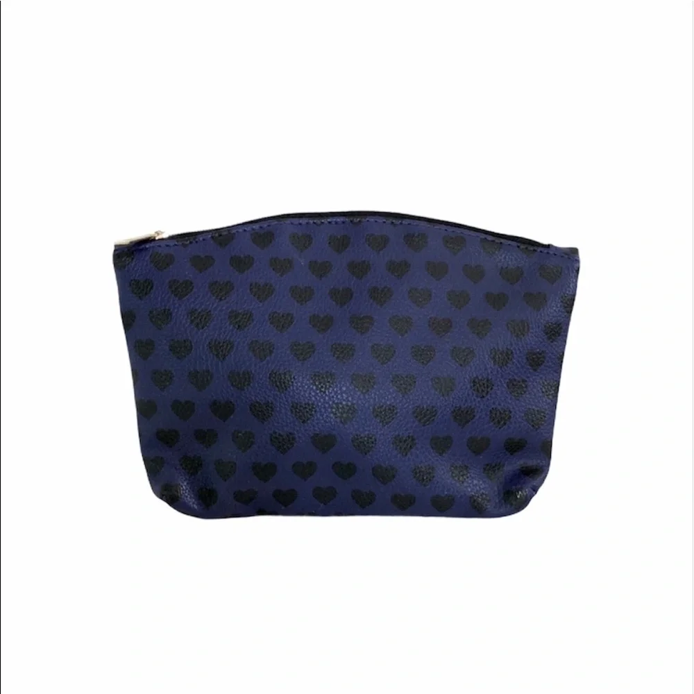 Ipsy Dark Blue Heart Print Makeup Cosmetic Bag